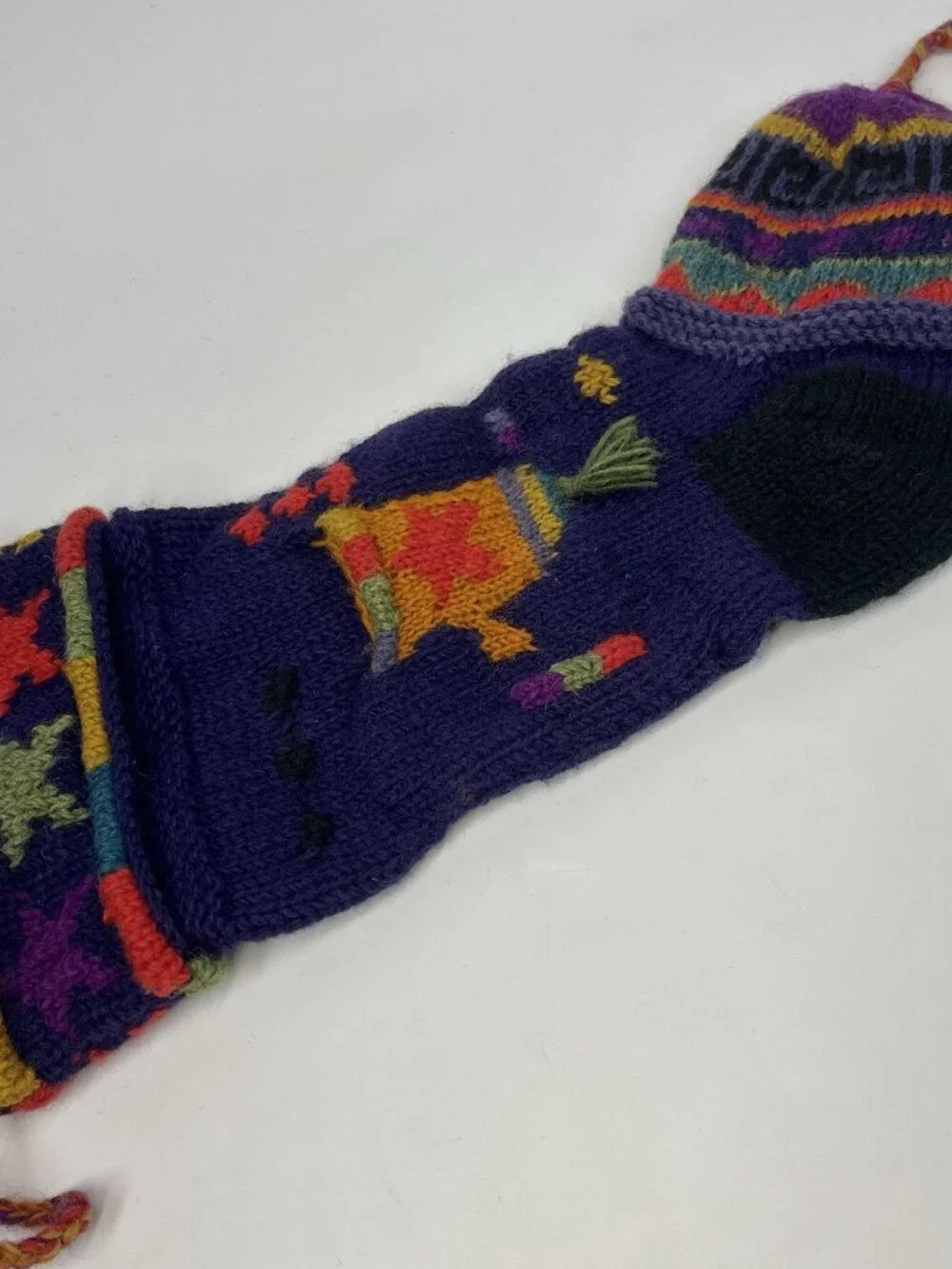 Newari Icelandic Design Hand Knit Wool Christmas Stocking Mitten Stars Tassel